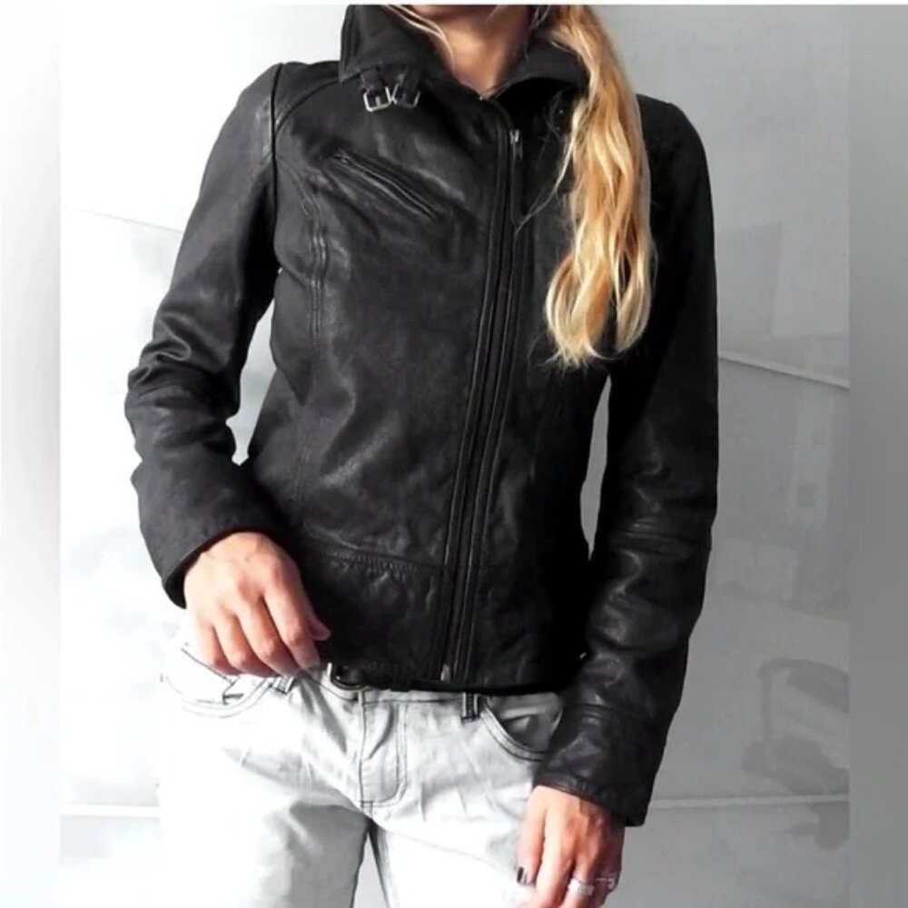 ALL SAINTS Black Belvedere Leather Moto Jacket Size - US 2 UK 6 - Picture 2 of 15